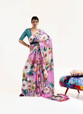Multicolor printed crepe saree with blouse 1