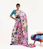 Multicolor printed crepe saree with blouse