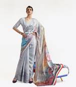 Multicolor printed crepe saree with blouse