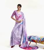 Multicolor printed crepe saree with blouse