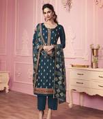 Dark-blue embroidered georgette salwar