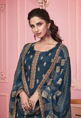 Dark-blue embroidered georgette salwar 2