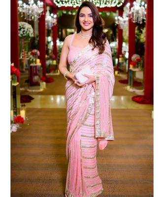 pink georgette woven  saree with blouse 1