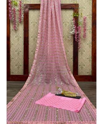pink georgette woven  saree with blouse 3