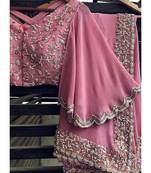 pink georgette embroidered  saree with blouse