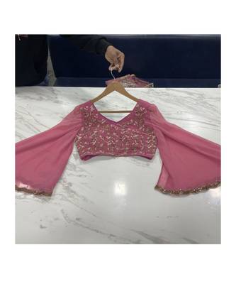 pink georgette embroidered  saree with blouse 2
