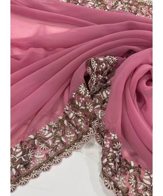 pink georgette embroidered  saree with blouse 3