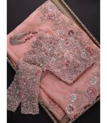peach organza embroidered  saree with blouse