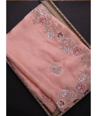 peach organza embroidered  saree with blouse 4