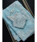 sky_blue organza embroidered  saree with blouse
