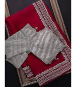 maroon organza embroidered  saree with blouse