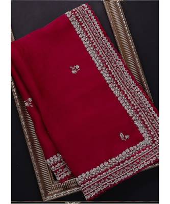 maroon organza embroidered  saree with blouse 2