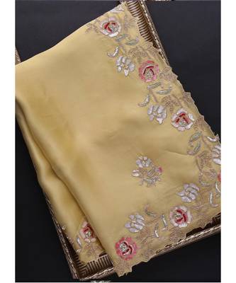 cream organza embroidered  saree with blouse 2
