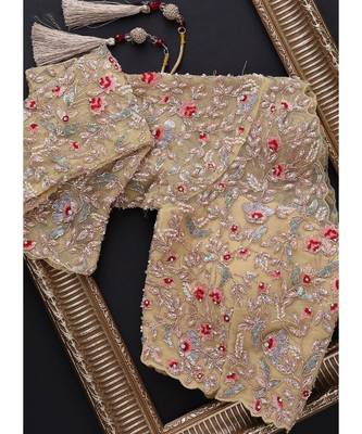 cream organza embroidered  saree with blouse 4