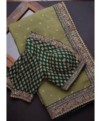 olive organza woven  saree with blouse 1