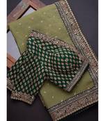 olive organza woven  saree with blouse