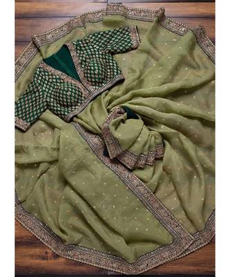 olive organza woven  saree with blouse 2