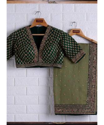 olive organza woven  saree with blouse 3