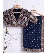 blue organza embroidered  saree with blouse