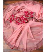 pink organza embroidered  saree with blouse
