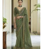 olive organza embroidered  saree with blouse