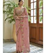 pink organza embroidered  saree with blouse