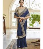 blue organza embroidered  saree with blouse