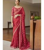 red organza embroidered  saree with blouse
