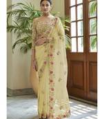 cream organza embroidered  saree with blouse