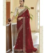 maroon organza embroidered  saree with blouse