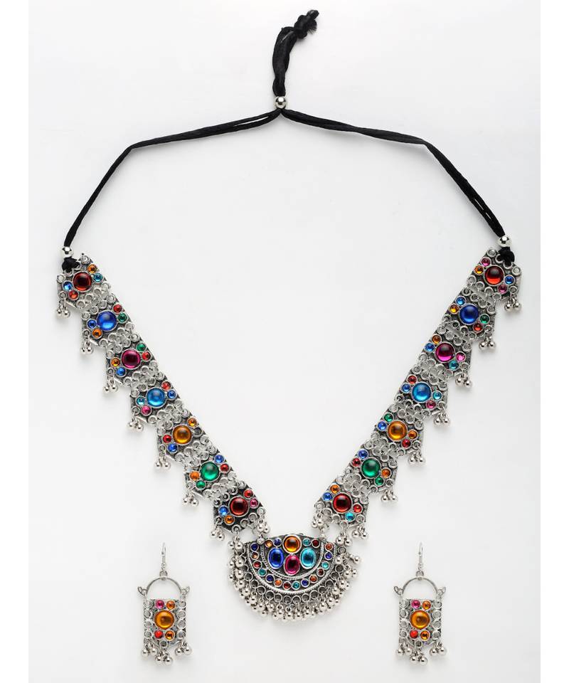 Multicolor silver plated Alloy Necklace