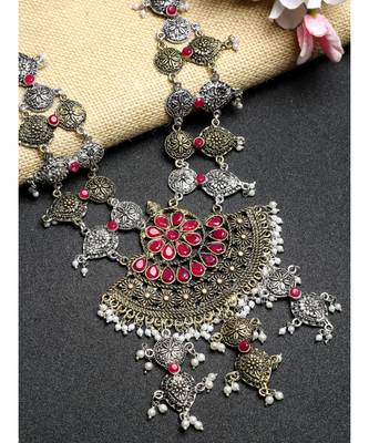 Pink stone silver plated Alloy Necklace 1