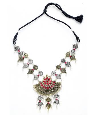 Pink stone silver plated Alloy Necklace 2