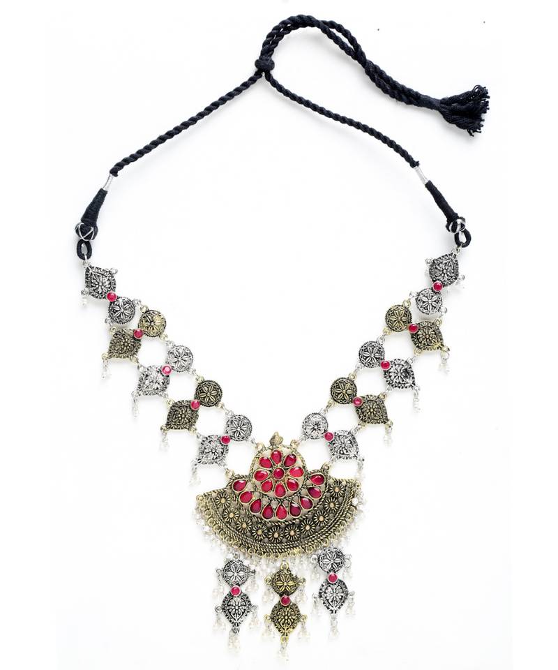 Pink stone silver plated Alloy Necklace