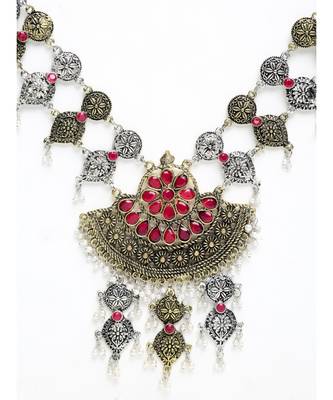 Pink stone silver plated Alloy Necklace 3