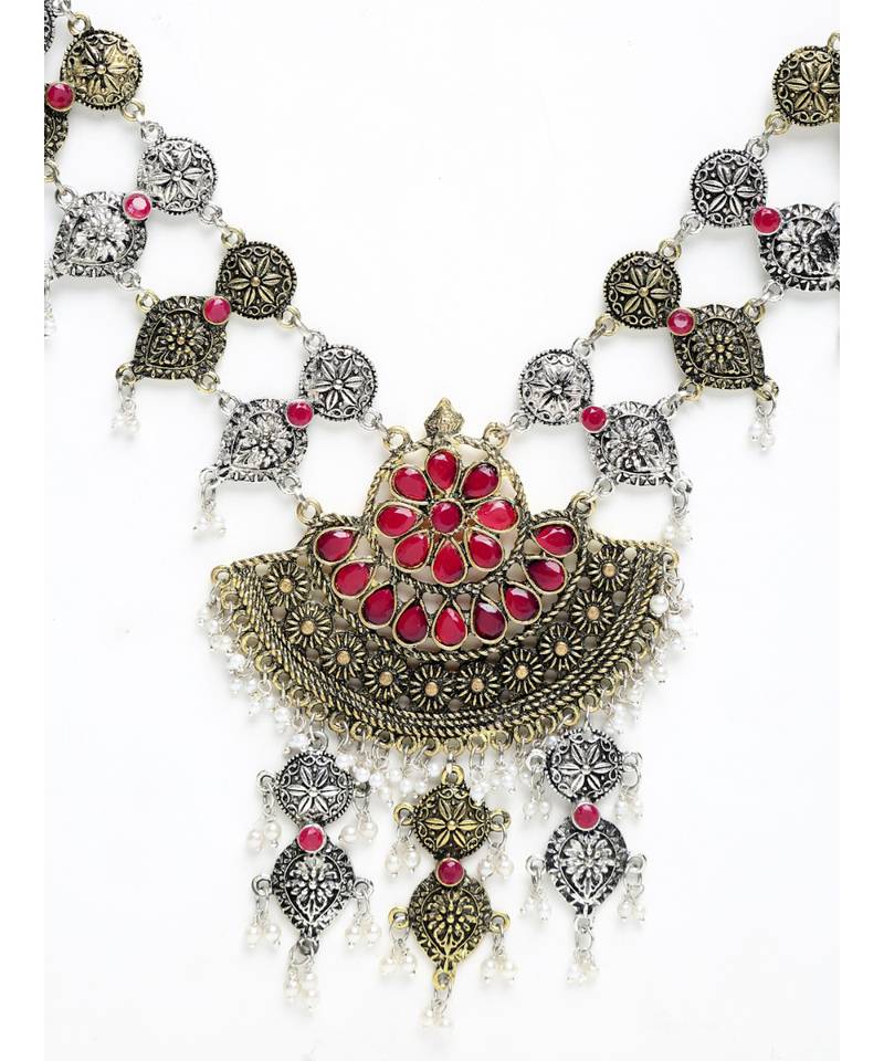 Pink stone silver plated Alloy Necklace