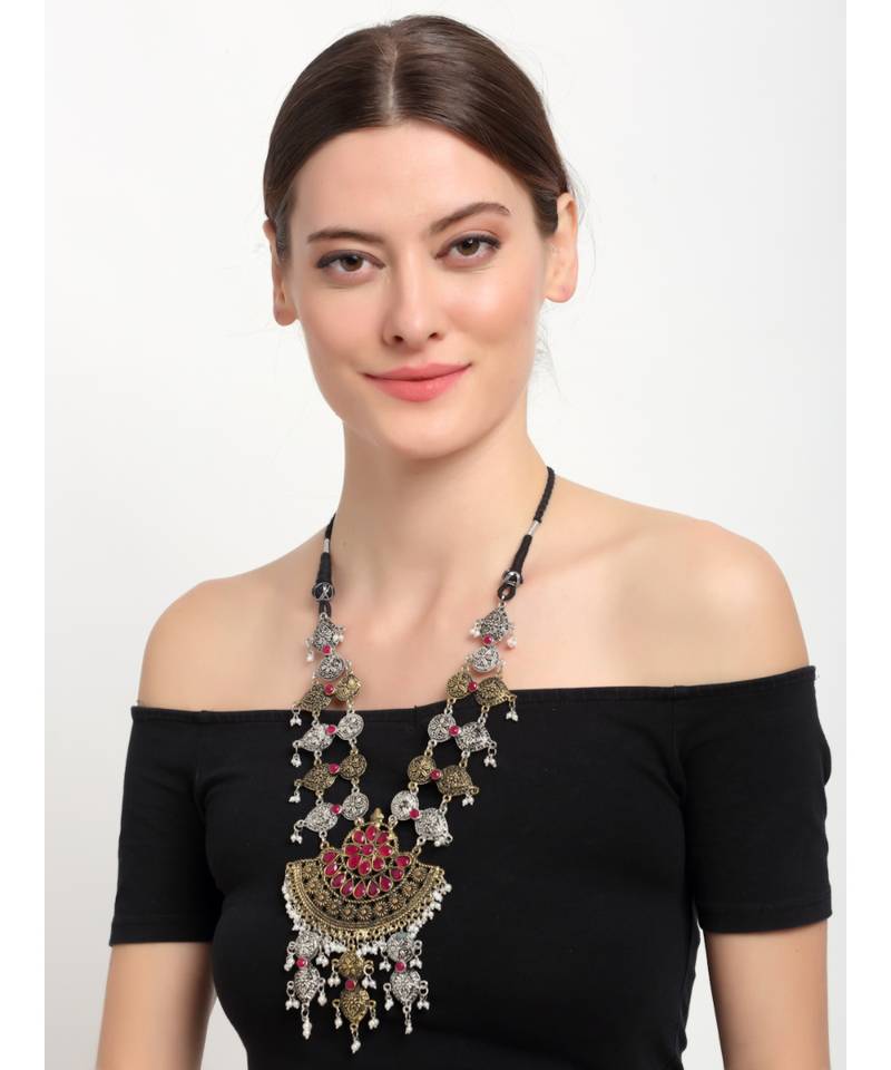 Pink stone silver plated Alloy Necklace