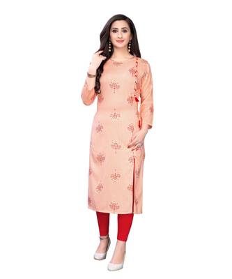 orange rayon printed stitched   Kurti 1