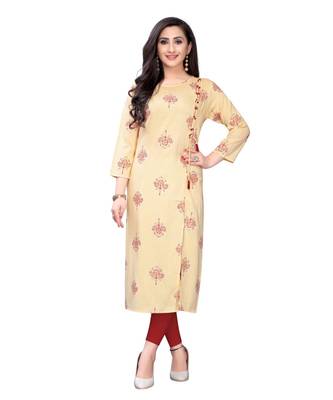 yellow rayon printed stitched   Kurti 1