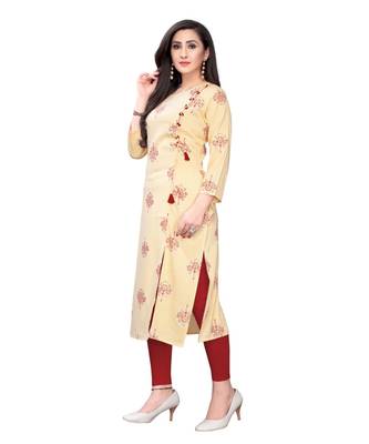 yellow rayon printed stitched   Kurti 3