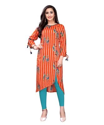 orange rayon printed stitched   Kurti 1