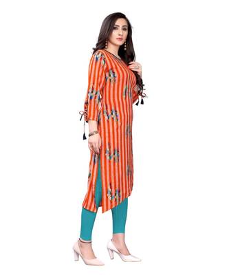 orange rayon printed stitched   Kurti 4