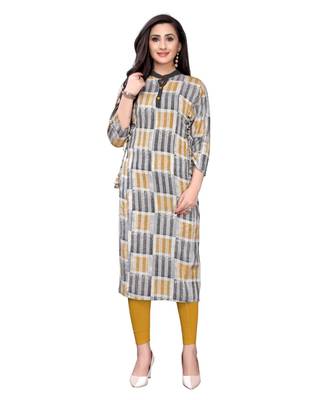 yellow rayon printed stitched   Kurti 1