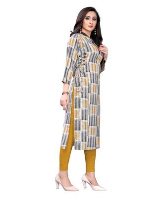 yellow rayon printed stitched   Kurti 4