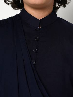 Boys Navy Blue & White Solid Kurta with Churidar 2