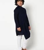 Boys Navy Blue & White Solid Kurta with Churidar