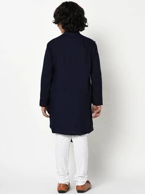 Boys Navy Blue & White Solid Kurta with Churidar 4