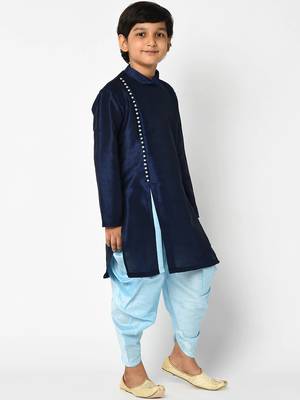 Boys Navy Blue Solid Kurta with Patiala 3