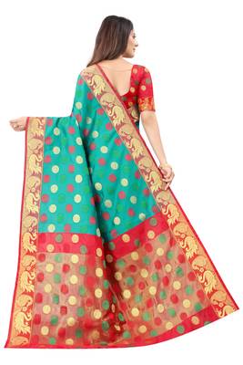 Green woven silk blend saree with blouse 3