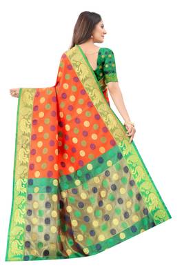 Orange woven silk blend saree with blouse 3